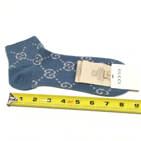 Gucci GG Monogram Lamé Ankle Socks -Periwinkle Blue -Size L (22-24 cm) -NWT - Picture 7 of 8